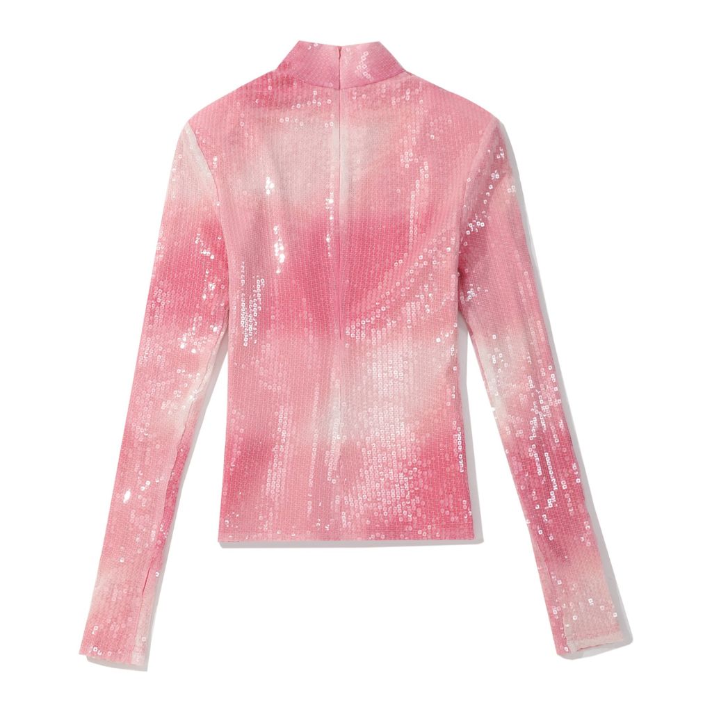 PRIVATE POLICY - Checker Sequin Turtleneck LS Top | Pink at DOORS NYC