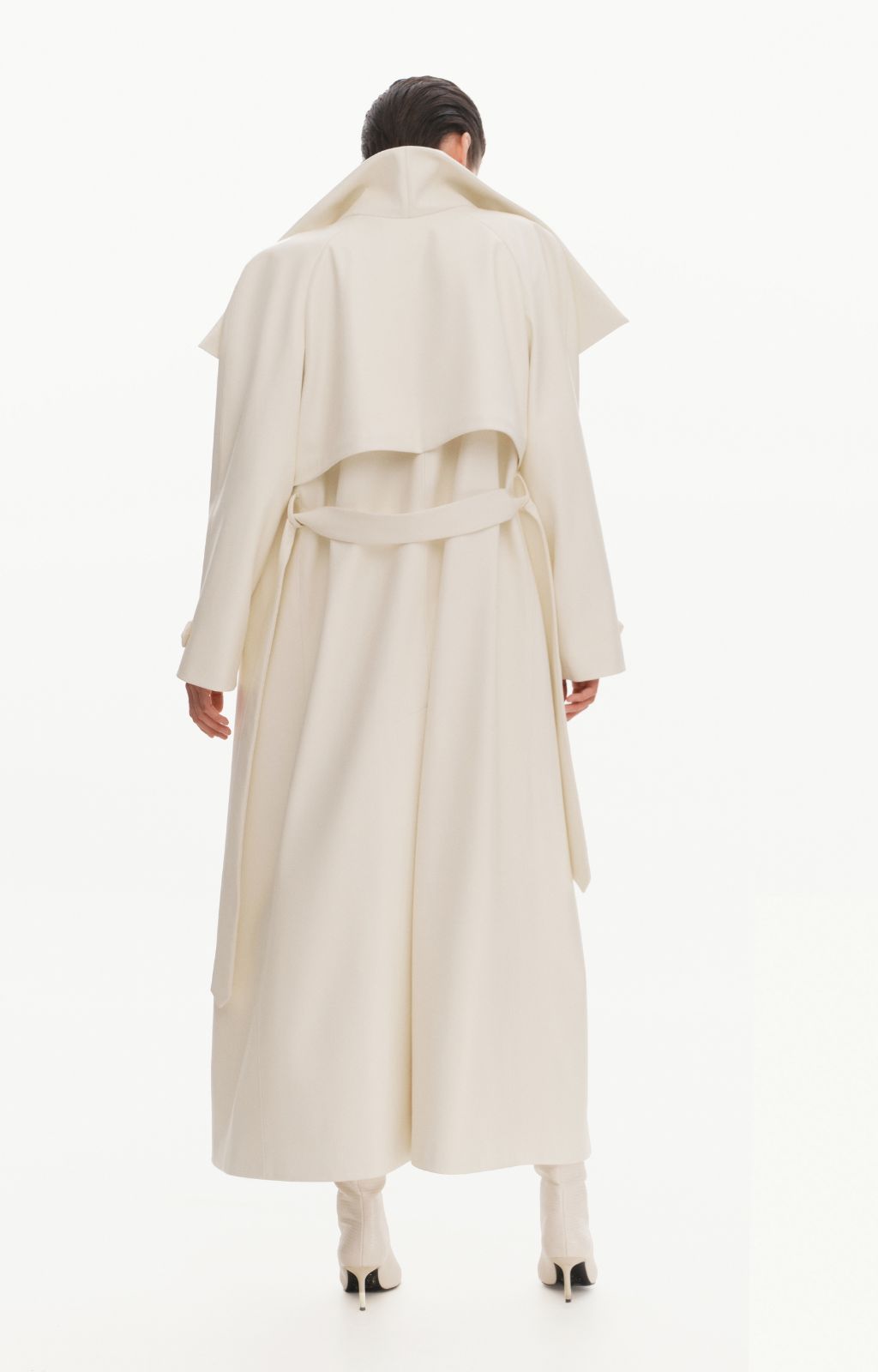 KRIS MARAN - Maxi Leather Trench Coat | Ecru buy at DOORS NYC