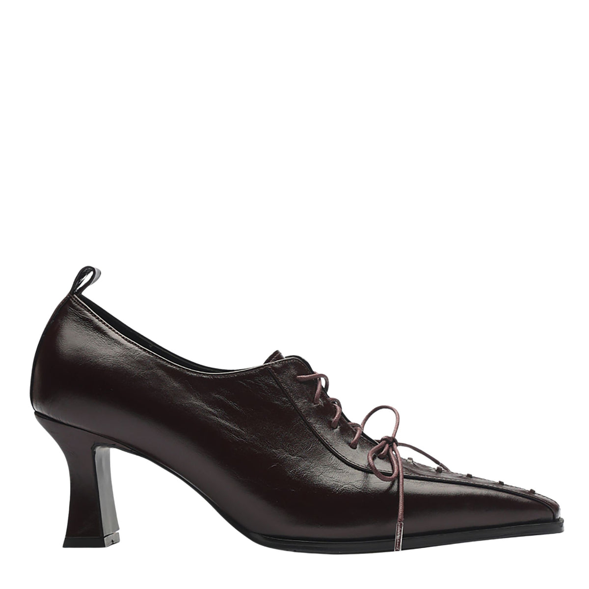 Burgundy Leather 
Lace-Up Heeled Pumps