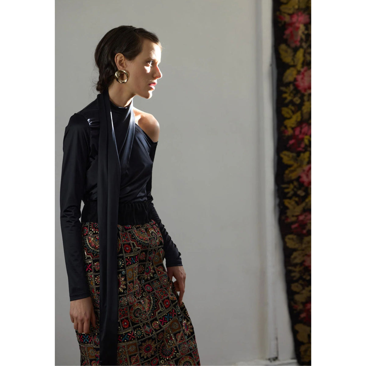 Mid-Calf Embroidered Skirt