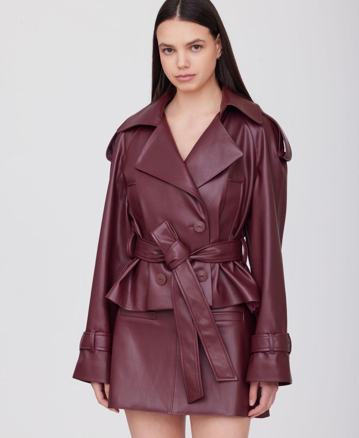 SOTROPA - Cropped Eco Leather Trench | Burgundy, buy at DOORS NYC