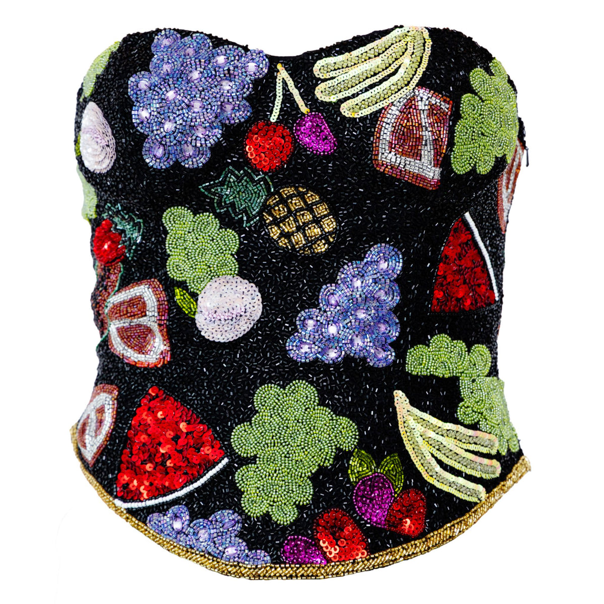 Fruit Hand-Beaded Embellished Corset Top | Black