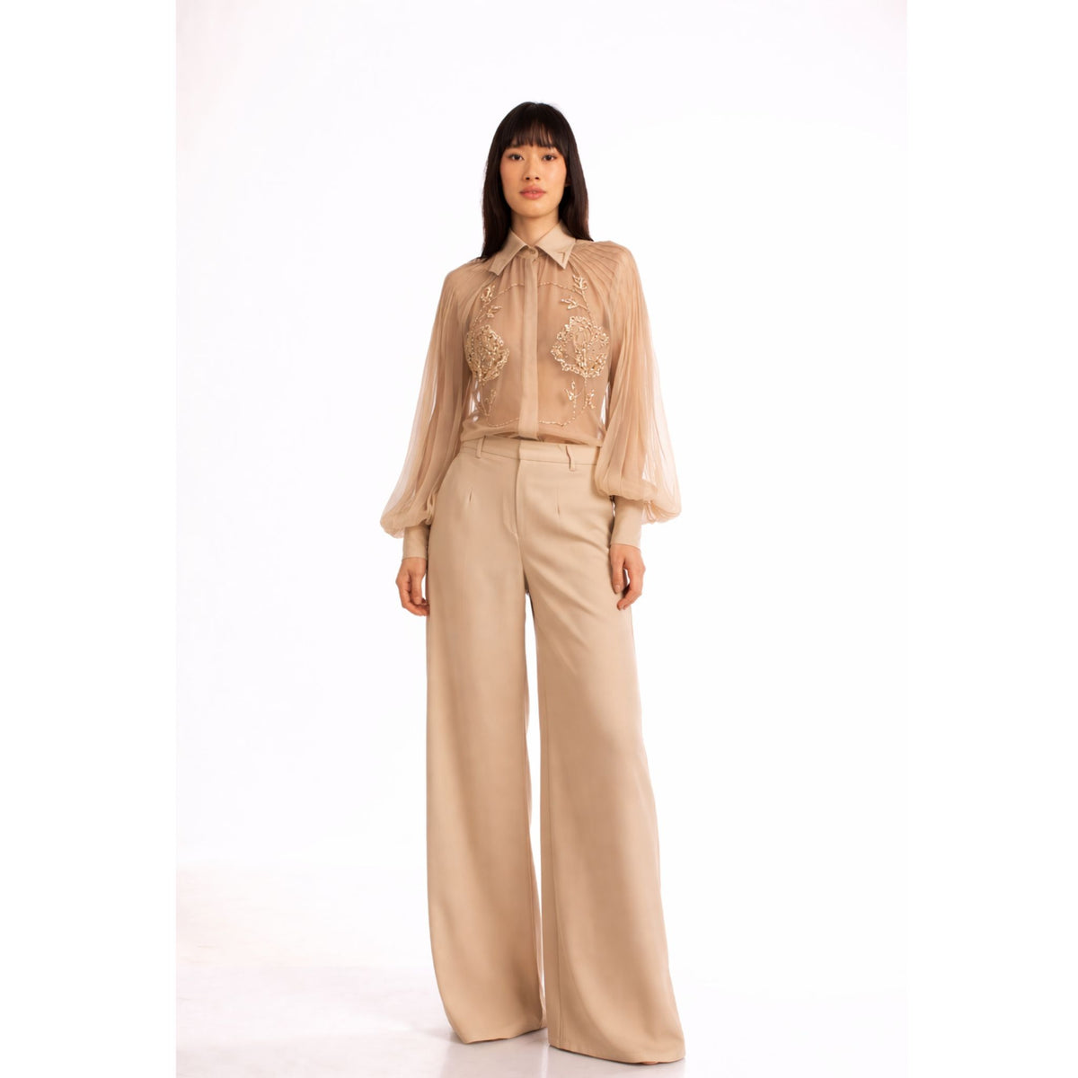 Embroidered Rose Shirt | Beige