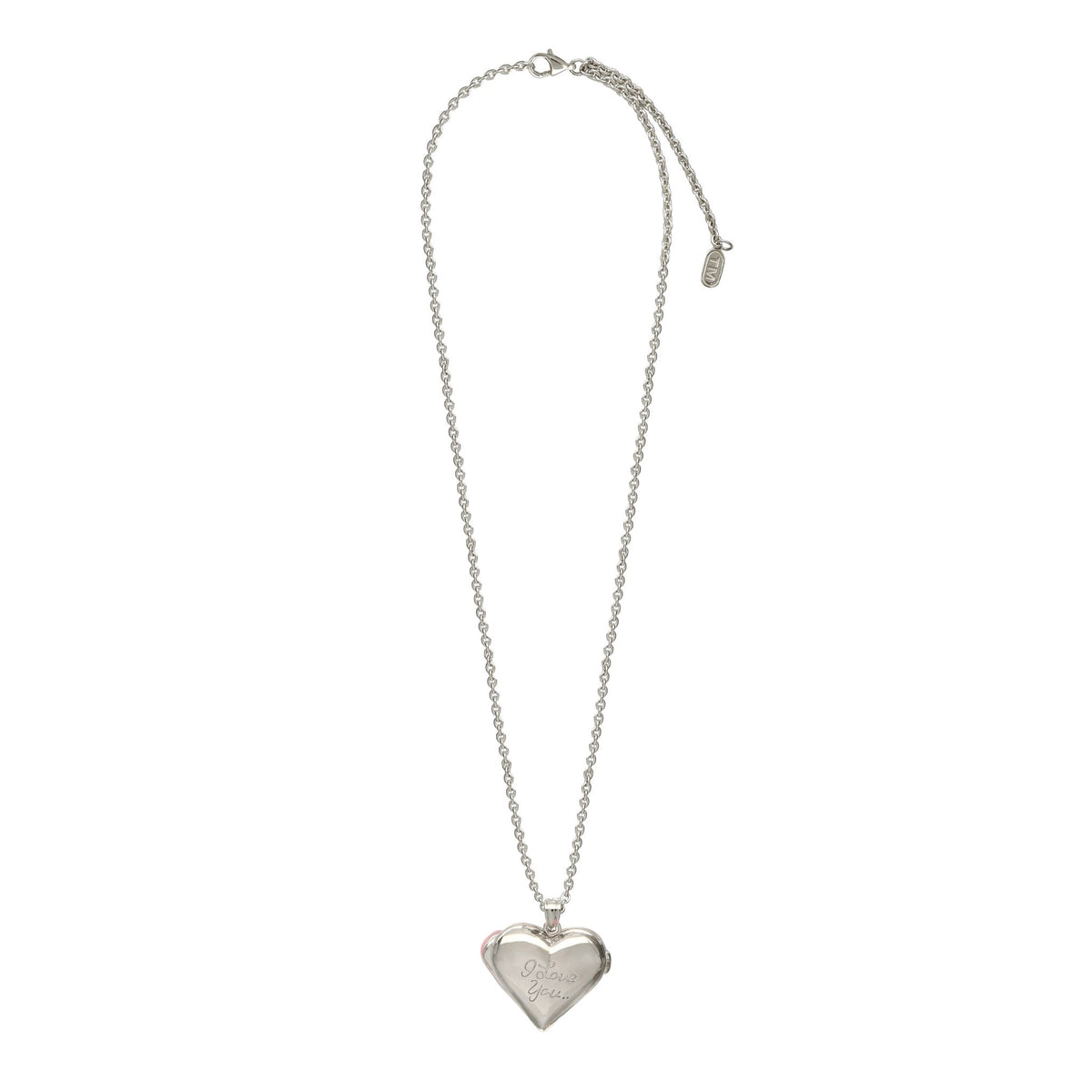 Silver heart-shaped pendant necklace on a white background