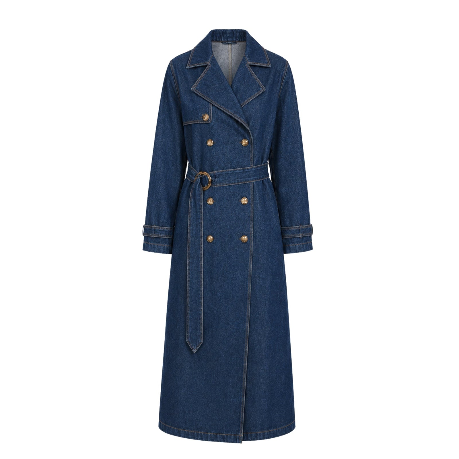 Dark Blue Belted Denim Trench Coat