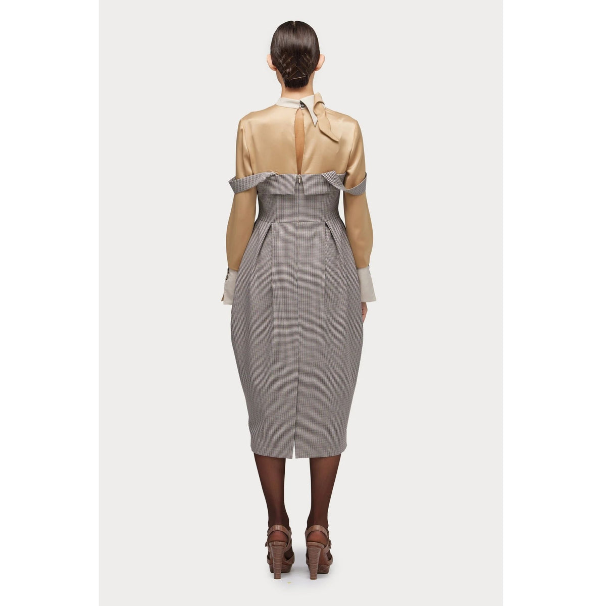 Pinafore Dress with Straps And Blouse Insert | Beige