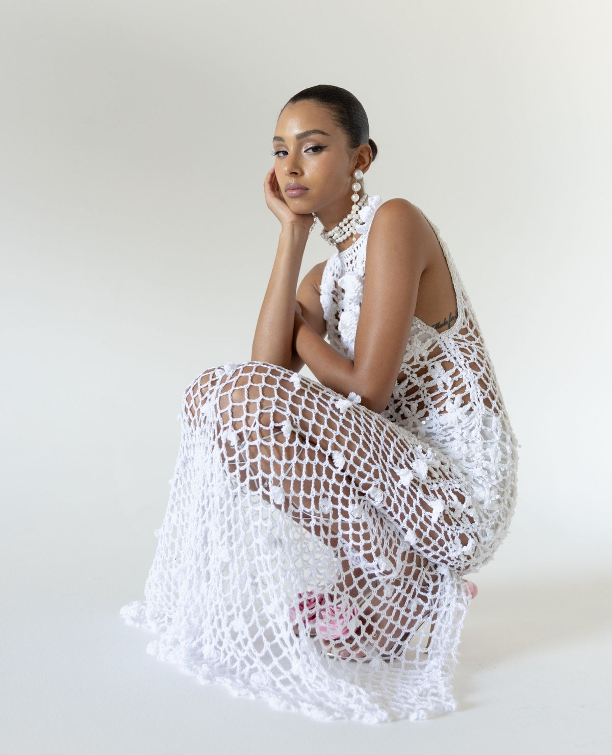 ANDREEVA -White Vanilla Handmade Maxi Crochet Dress , buy at DOORS NYC