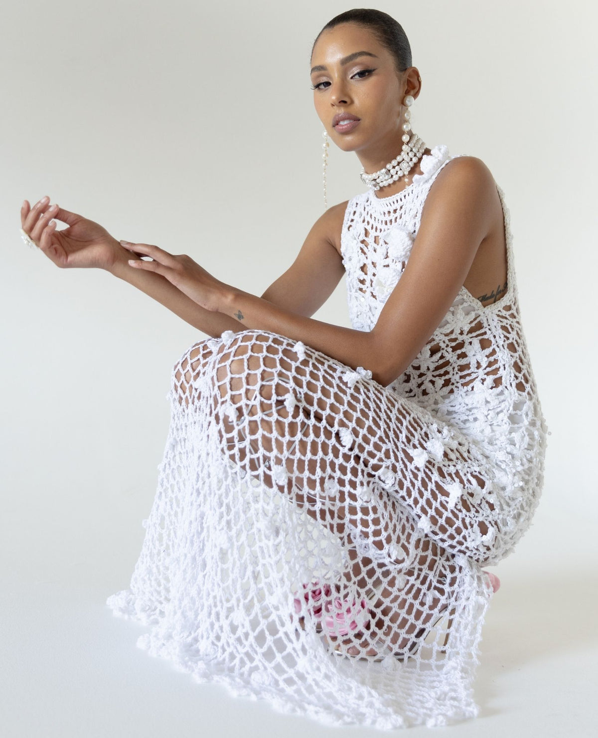 ANDREEVA -White Vanilla Handmade Maxi Crochet Dress , buy at DOORS NYC