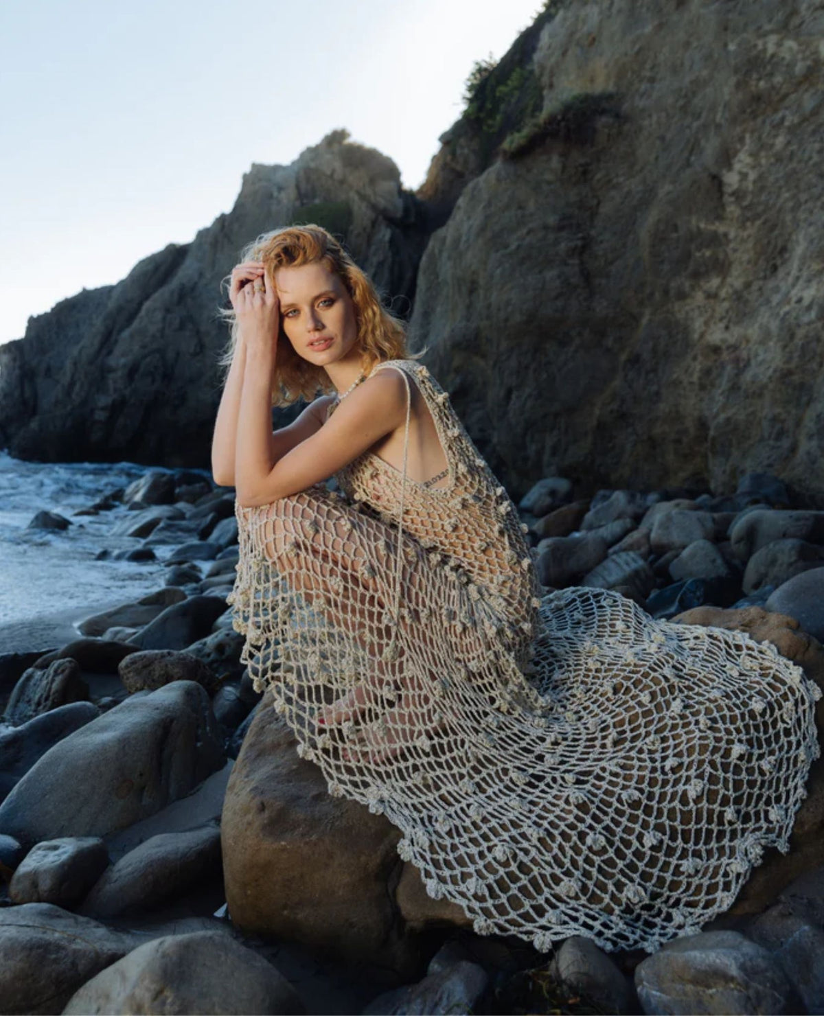 ANDREEVA - Malva Metallic Handmade Crochet Maxi Dress , buy at DOORS NYC