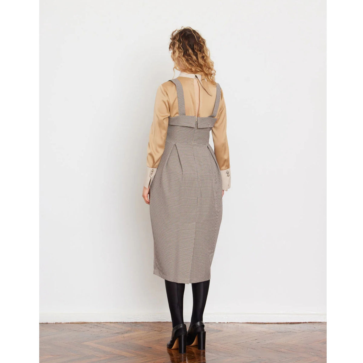 Pinafore Dress with Straps And Blouse Insert | Beige