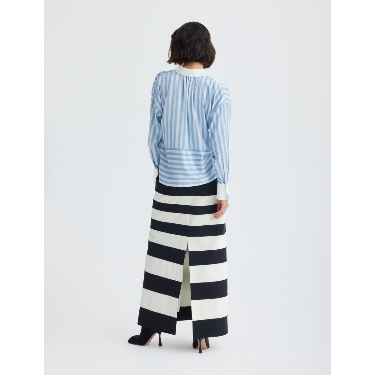 Smart Elegance – Silk-Touch Striped Long-Sleeve Blouse | Light Blue