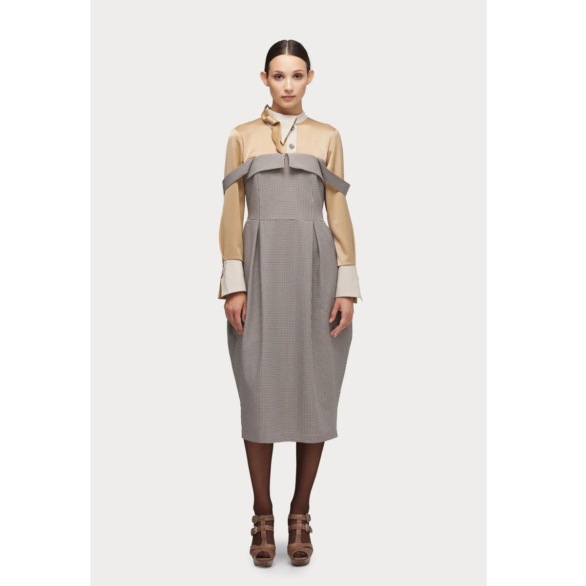 Pinafore Dress with Straps And Blouse Insert | Beige