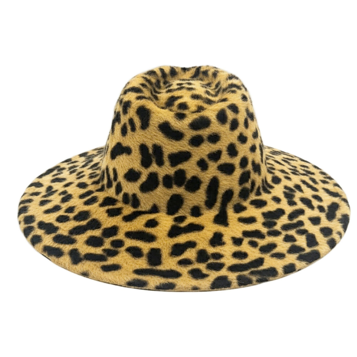 Leopard print hat on a white background