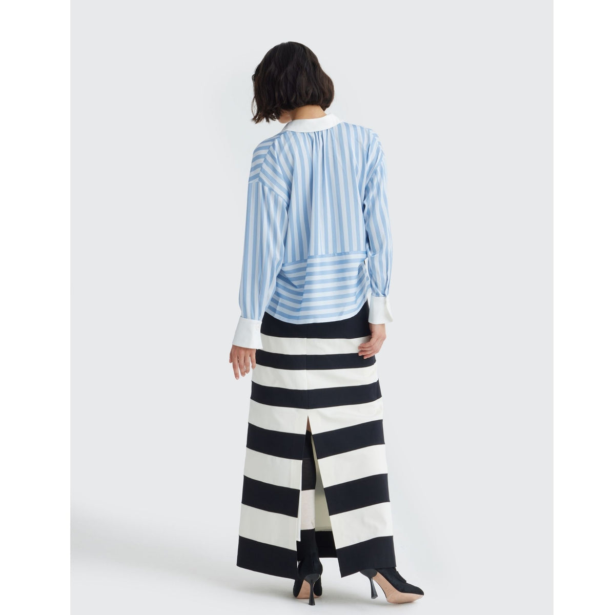 Smart Elegance – Silk-Touch Striped Long-Sleeve Blouse | Light Blue