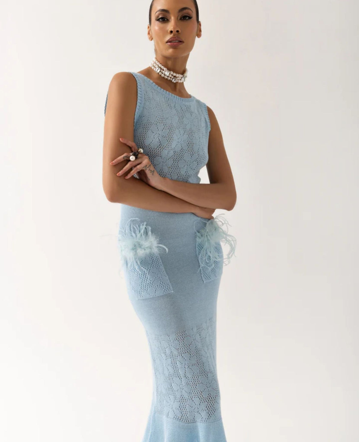 ANDREEVA - Blue Rose Knit Dress
 , buy at DOORS NYC