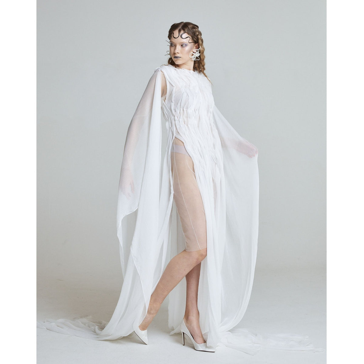 Wave Sculpture Gown in White