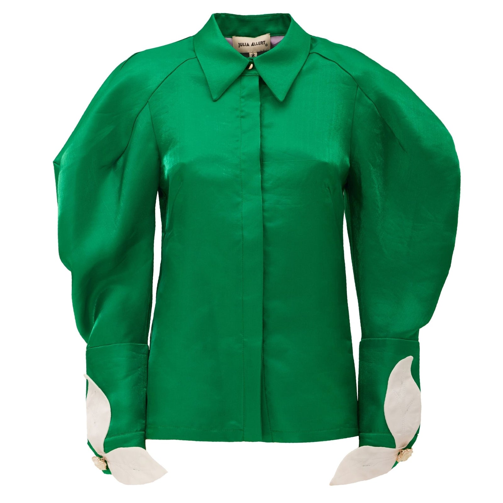 Romantic Silk Organza Blouse With Balloon Sleeves | Bright Green
