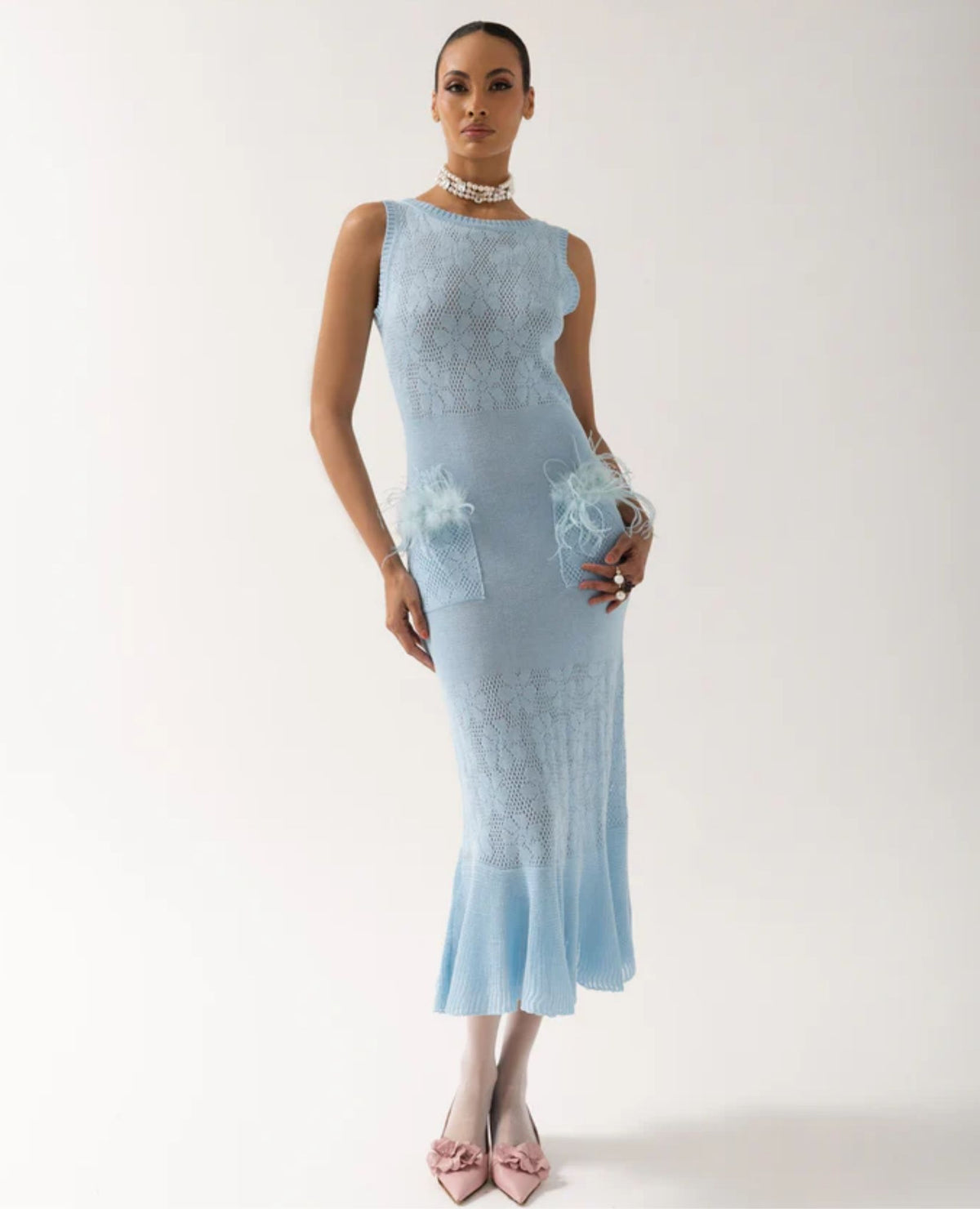 ANDREEVA - Blue Rose Knit Dress
 , buy at DOORS NYC