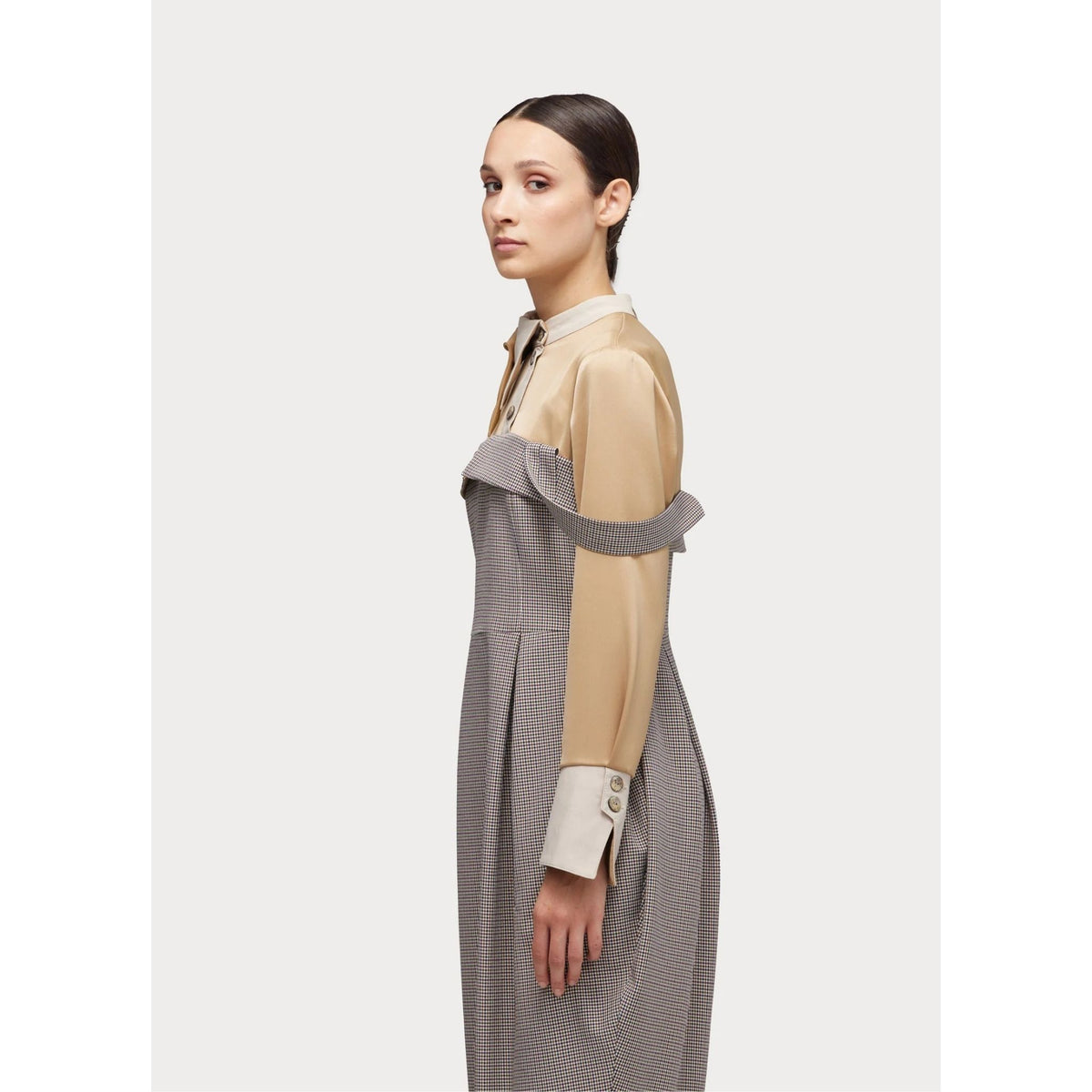 Pinafore Dress with Straps And Blouse Insert | Beige