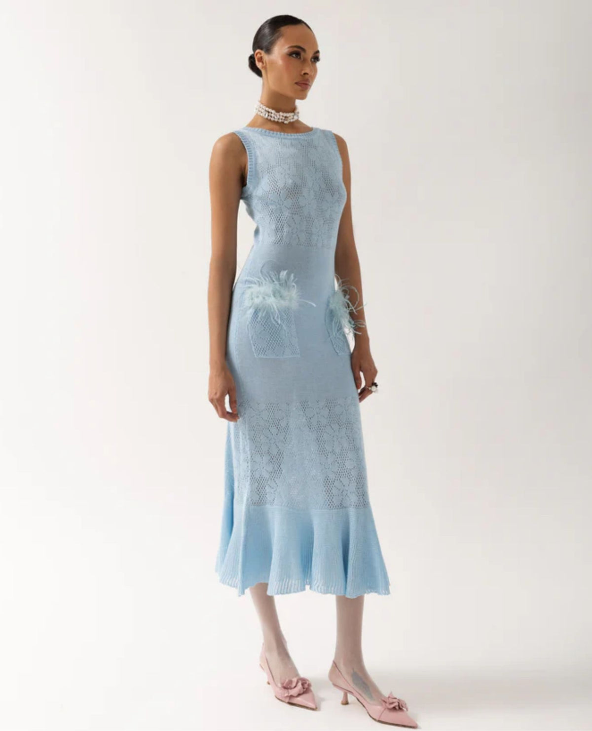 ANDREEVA - Blue Rose Knit Dress
 , buy at DOORS NYC