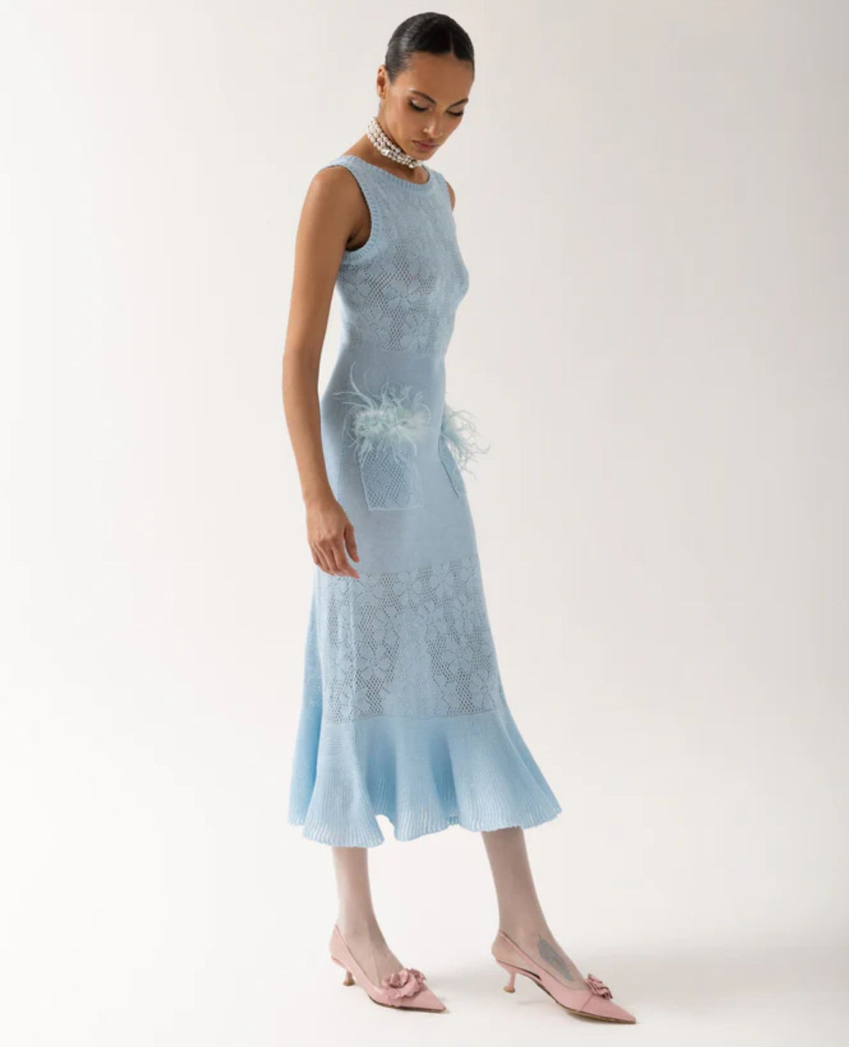ANDREEVA - Blue Rose Knit Dress
 , buy at DOORS NYC