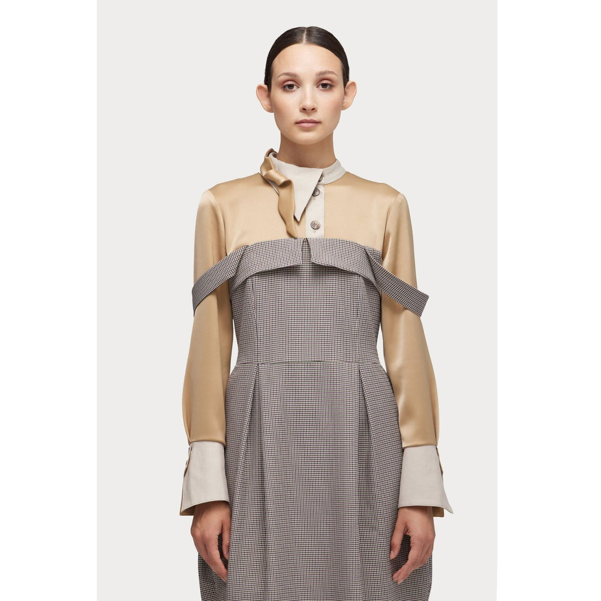Pinafore Dress with Straps And Blouse Insert | Beige