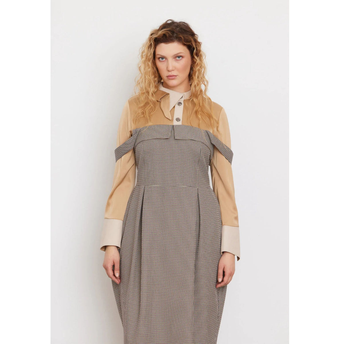 Pinafore Dress with Straps And Blouse Insert | Beige