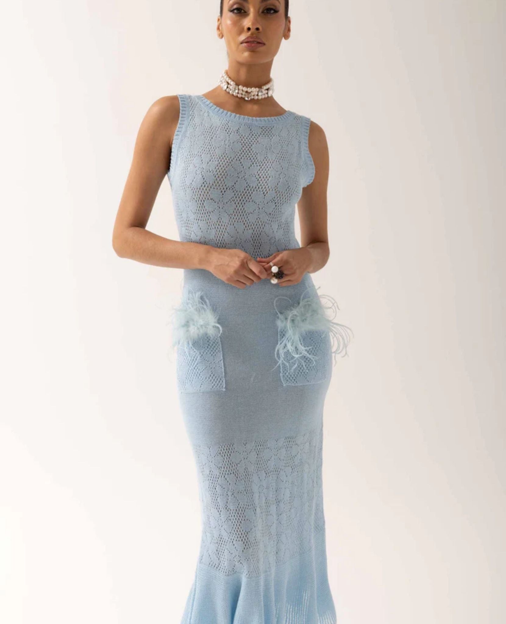 ANDREEVA - Blue Rose Knit Dress
 , buy at DOORS NYC