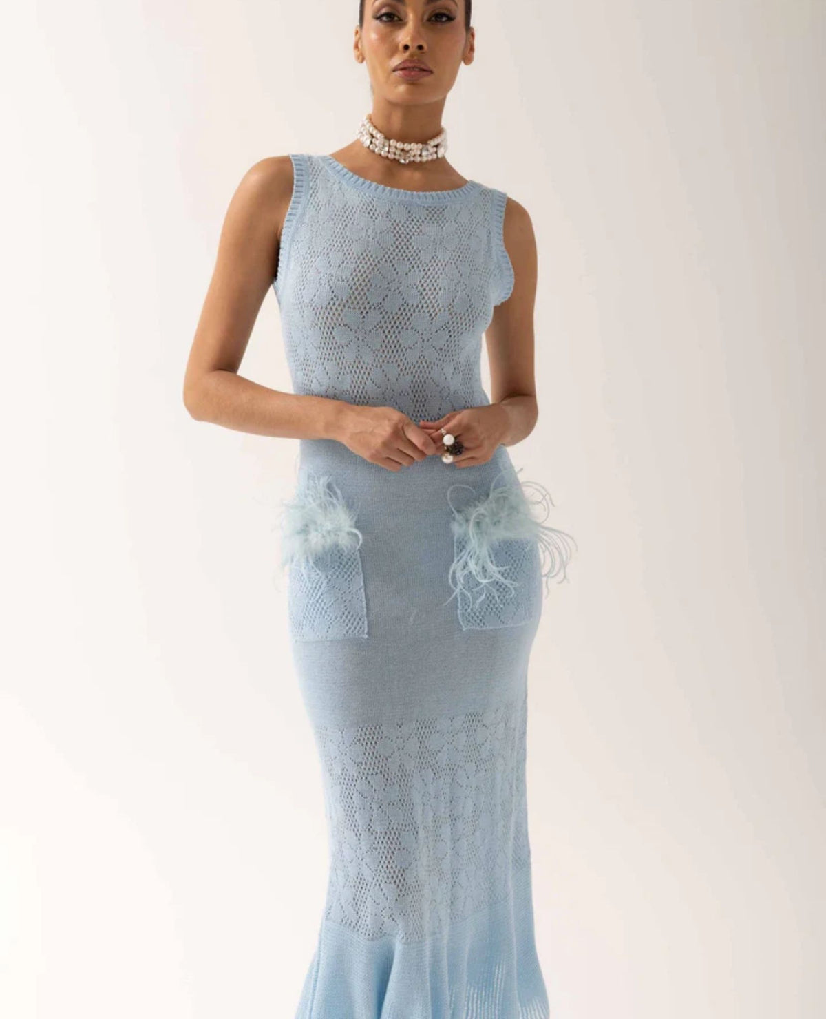 ANDREEVA | Blue Rose Knit Dress M / Blue / Knit ANDREEVA | Blue Rose Knit Dress M / Blue / Knit