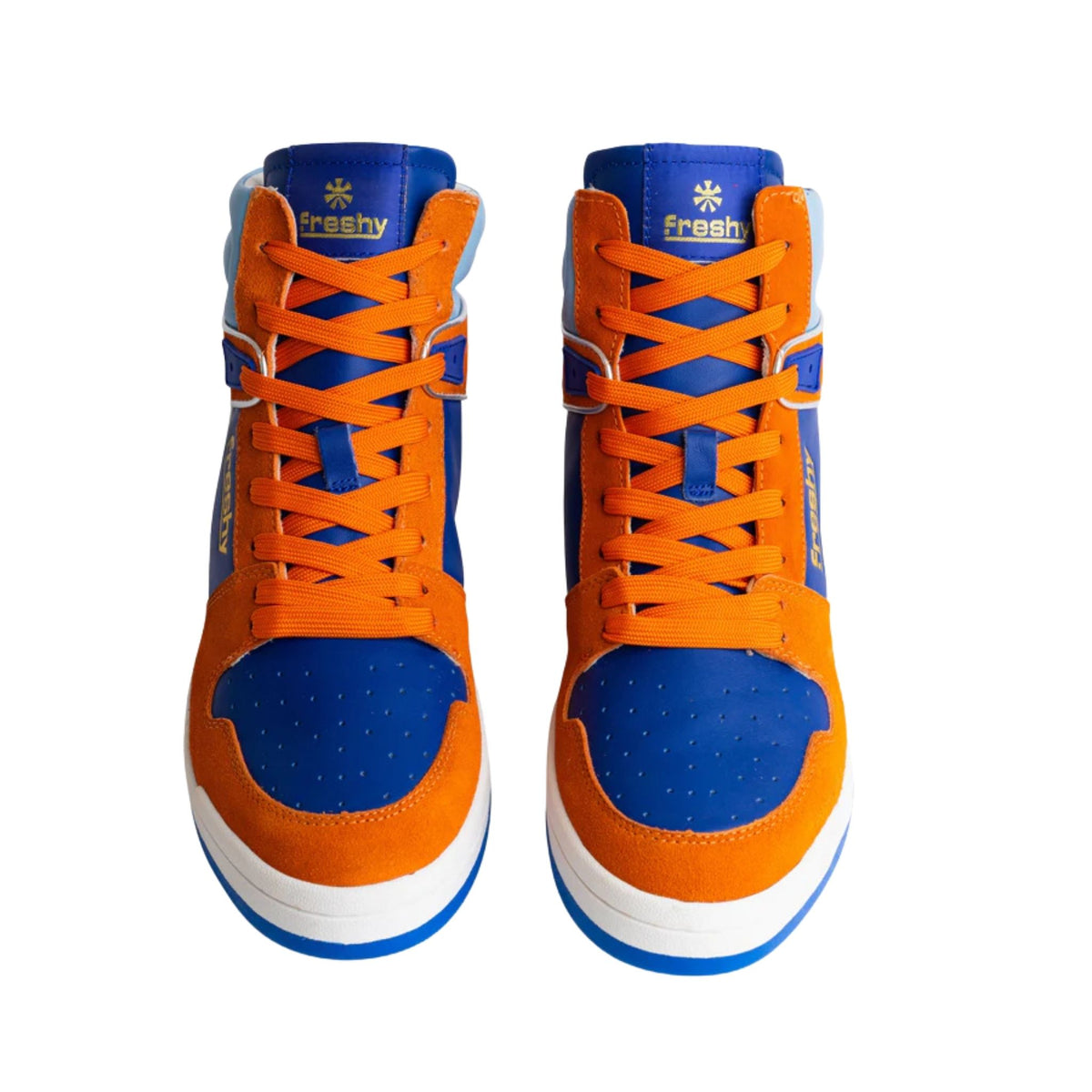 FRESHY - Bounce High-Top Sneakers Orange and Blue PR Sample at DOORS NYC PR showroom