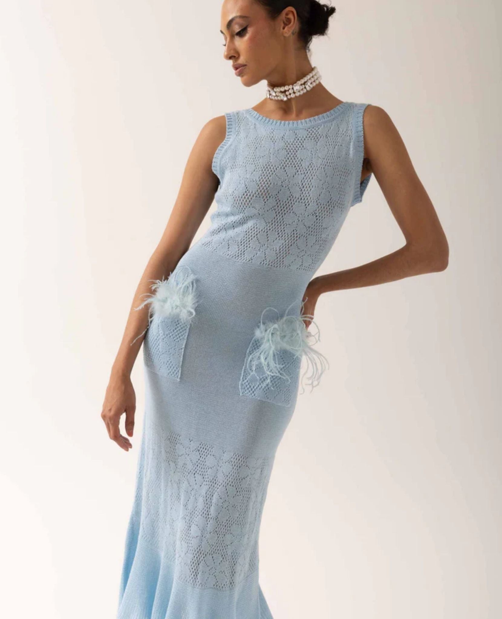 ANDREEVA - Blue Rose Knit Dress
 , buy at DOORS NYC