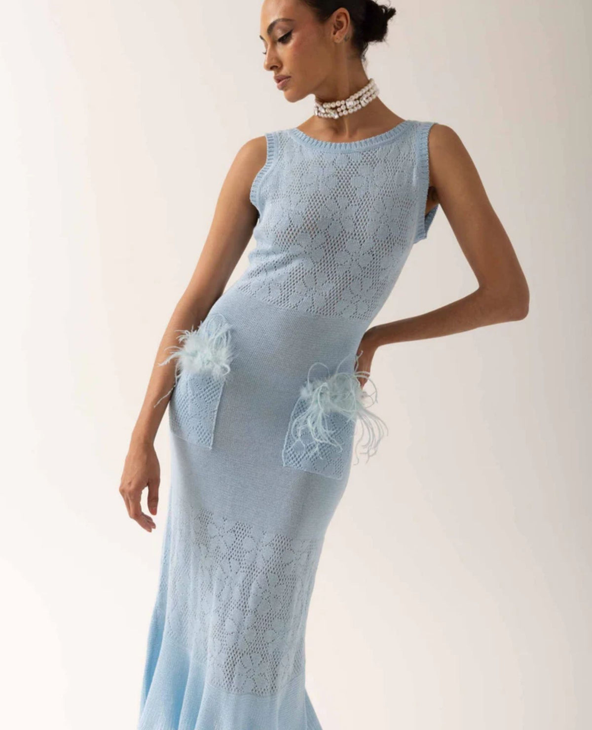 ANDREEVA - Blue Rose Knit Dress
 , buy at DOORS NYC