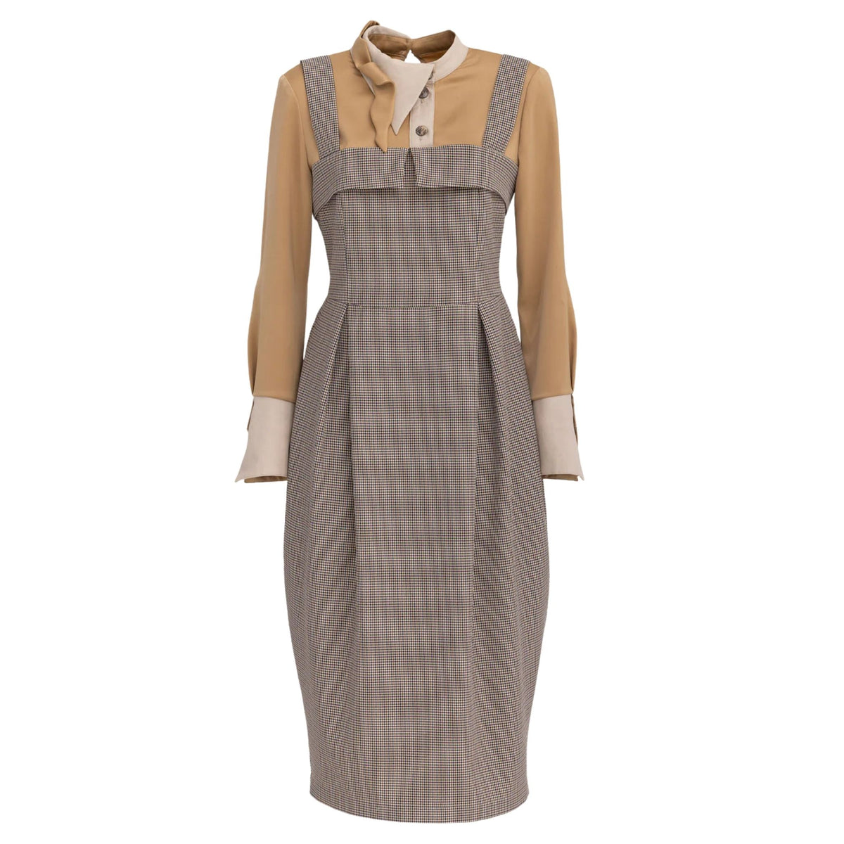 Pinafore Dress with Straps And Blouse Insert | Beige