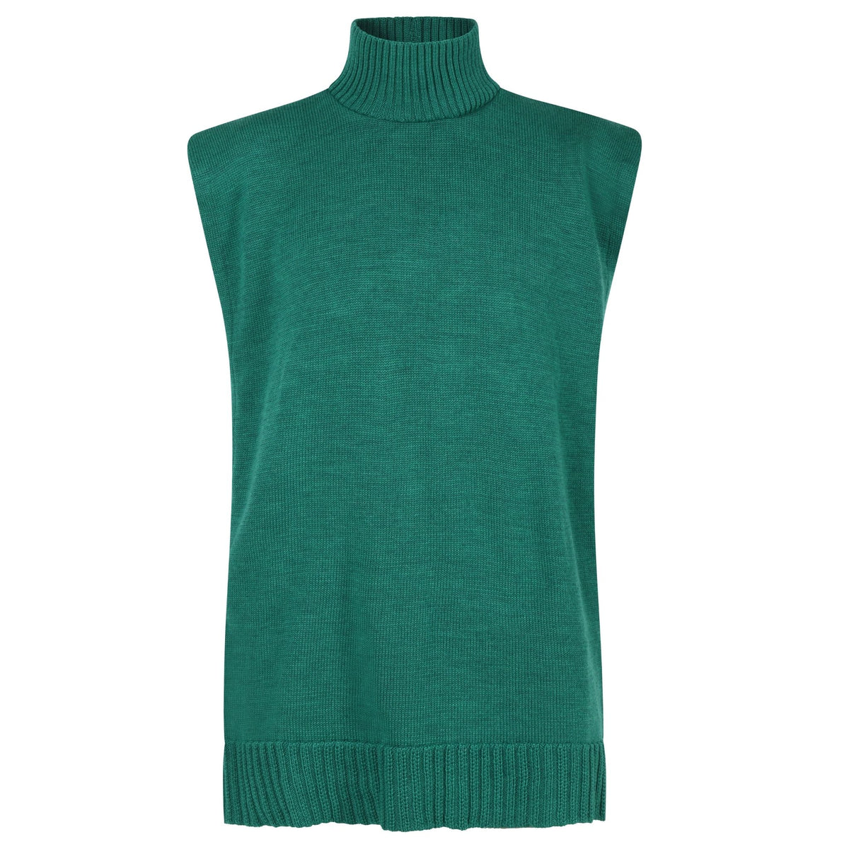 Green sleeveless sweater vest on a white background