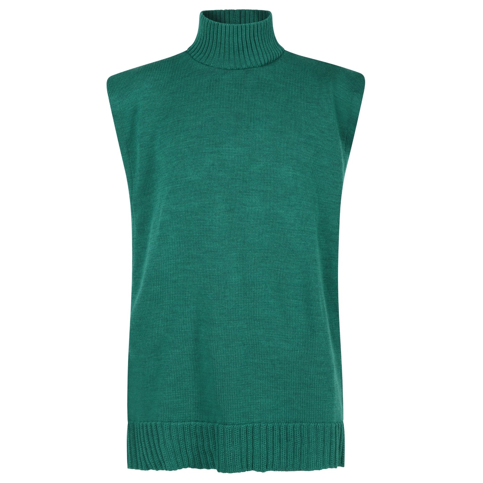 Green sleeveless sweater vest on a white background