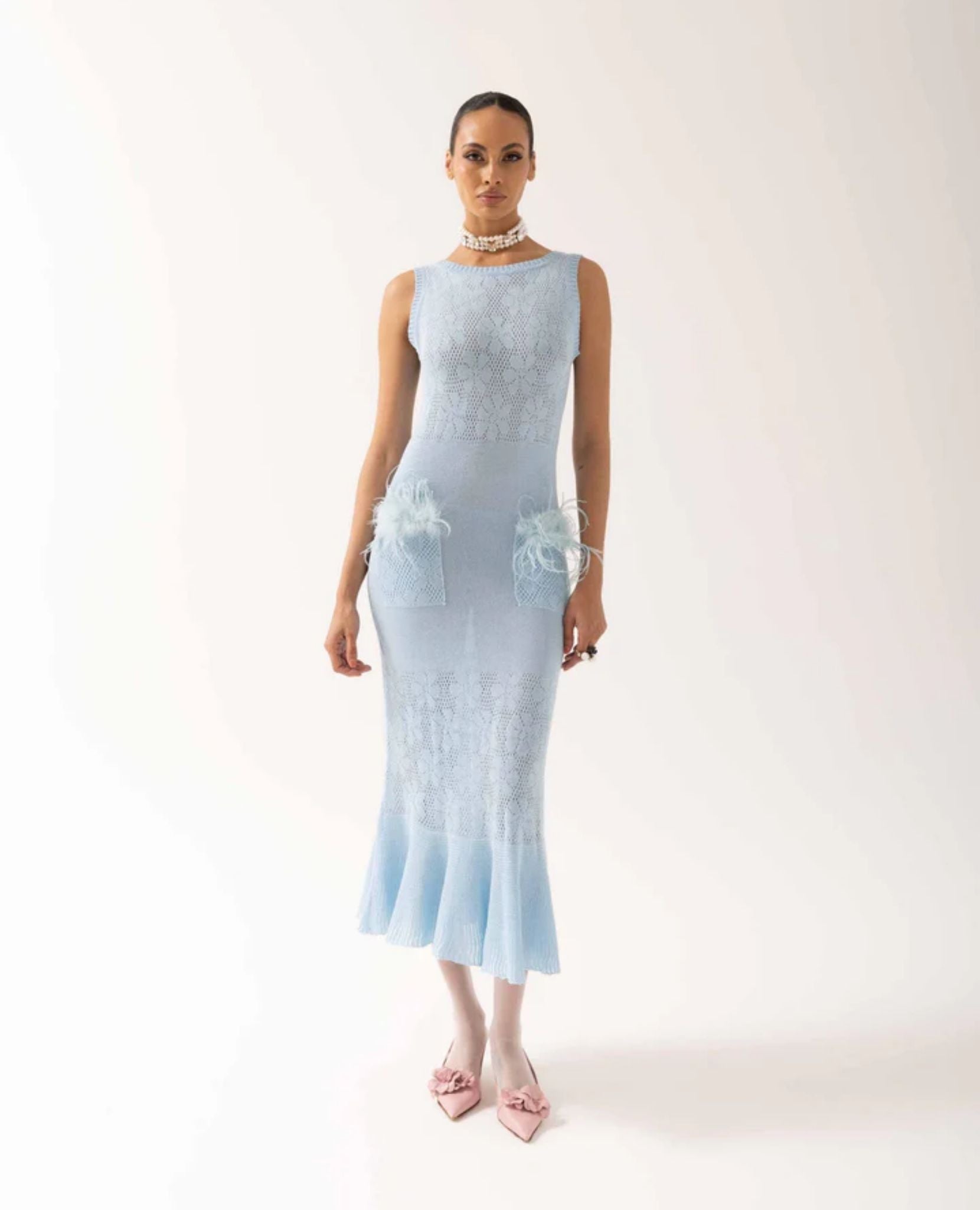 ANDREEVA - Blue Rose Knit Dress
 , buy at DOORS NYC