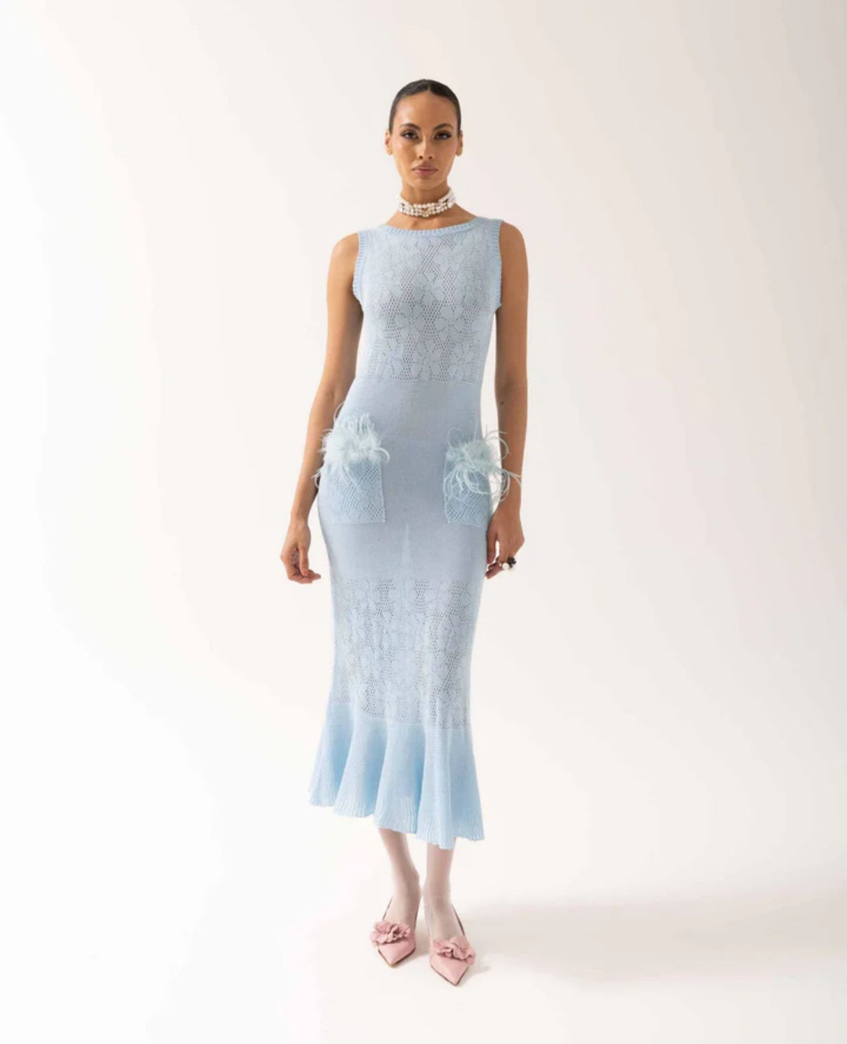 ANDREEVA - Blue Rose Knit Dress
 , buy at DOORS NYC
