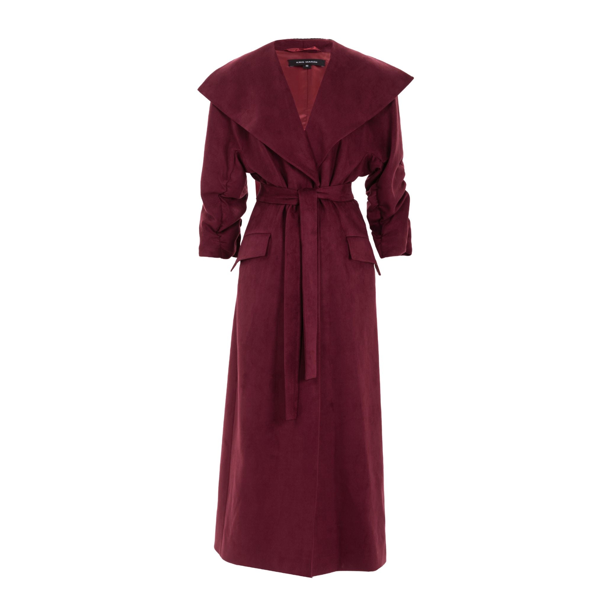 KRIS MARAN - Oversized Suede Trench Coat | Burgundy buy at DOORS NYC