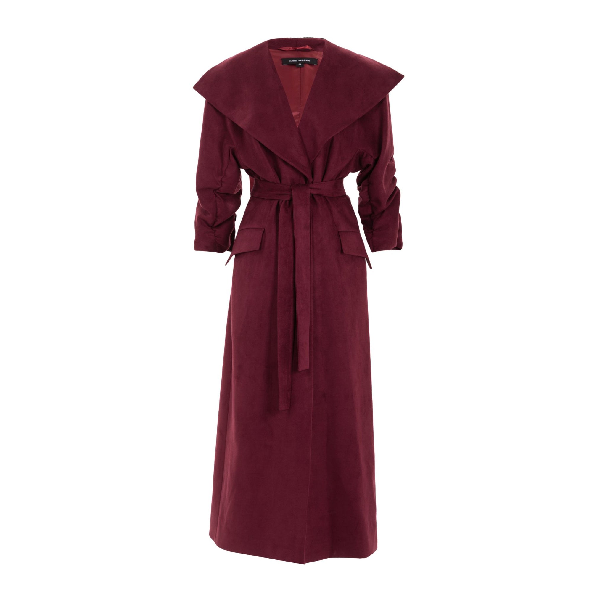 KRIS MARAN - Oversized Suede Trench Coat | Burgundy buy at DOORS NYC