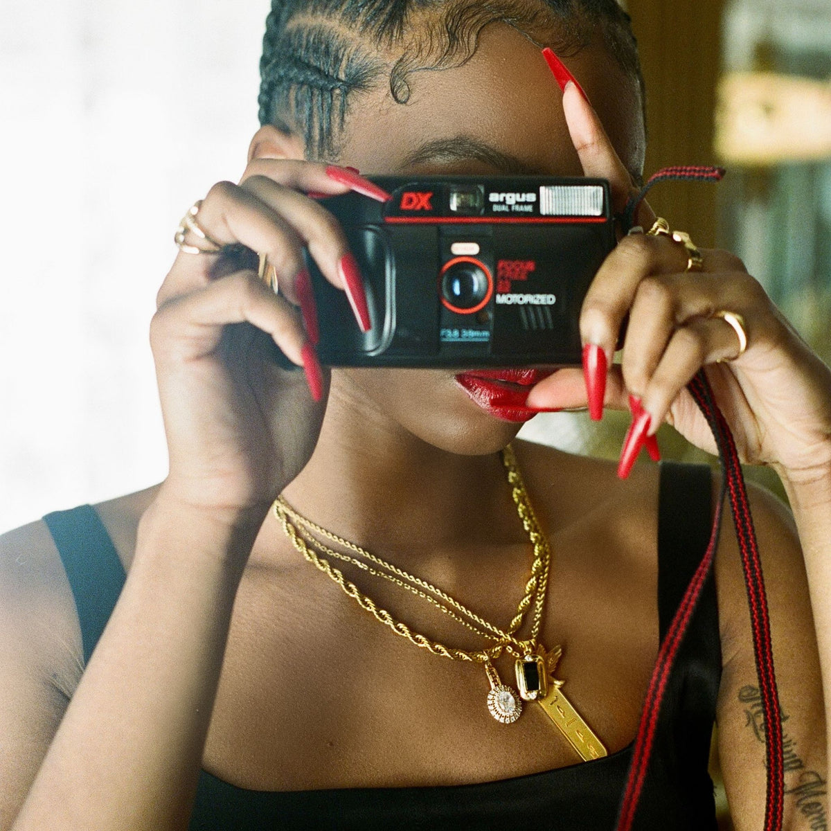 Gold Hummingbird and Onyx Charm Necklace