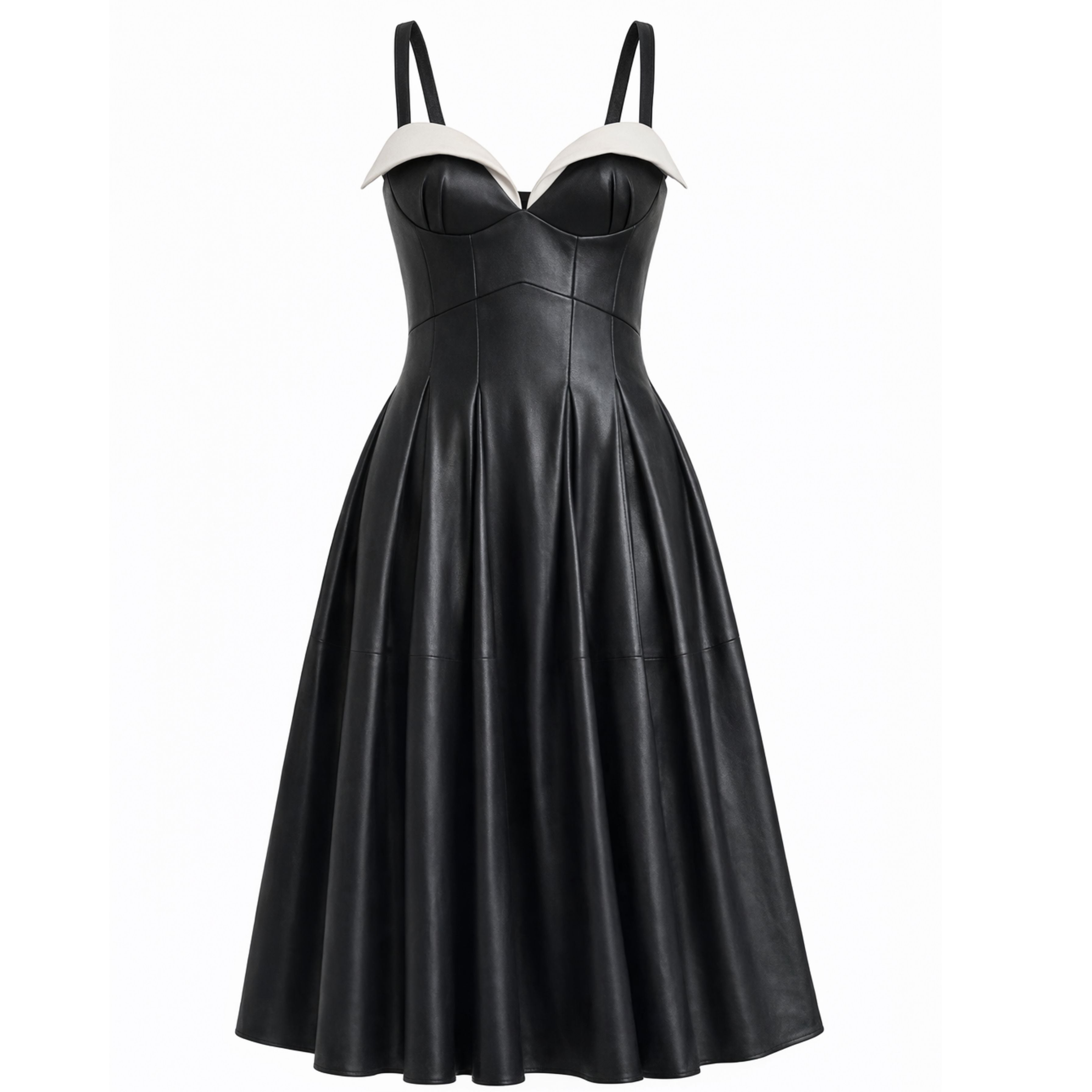 black vegan leather dress with side slits