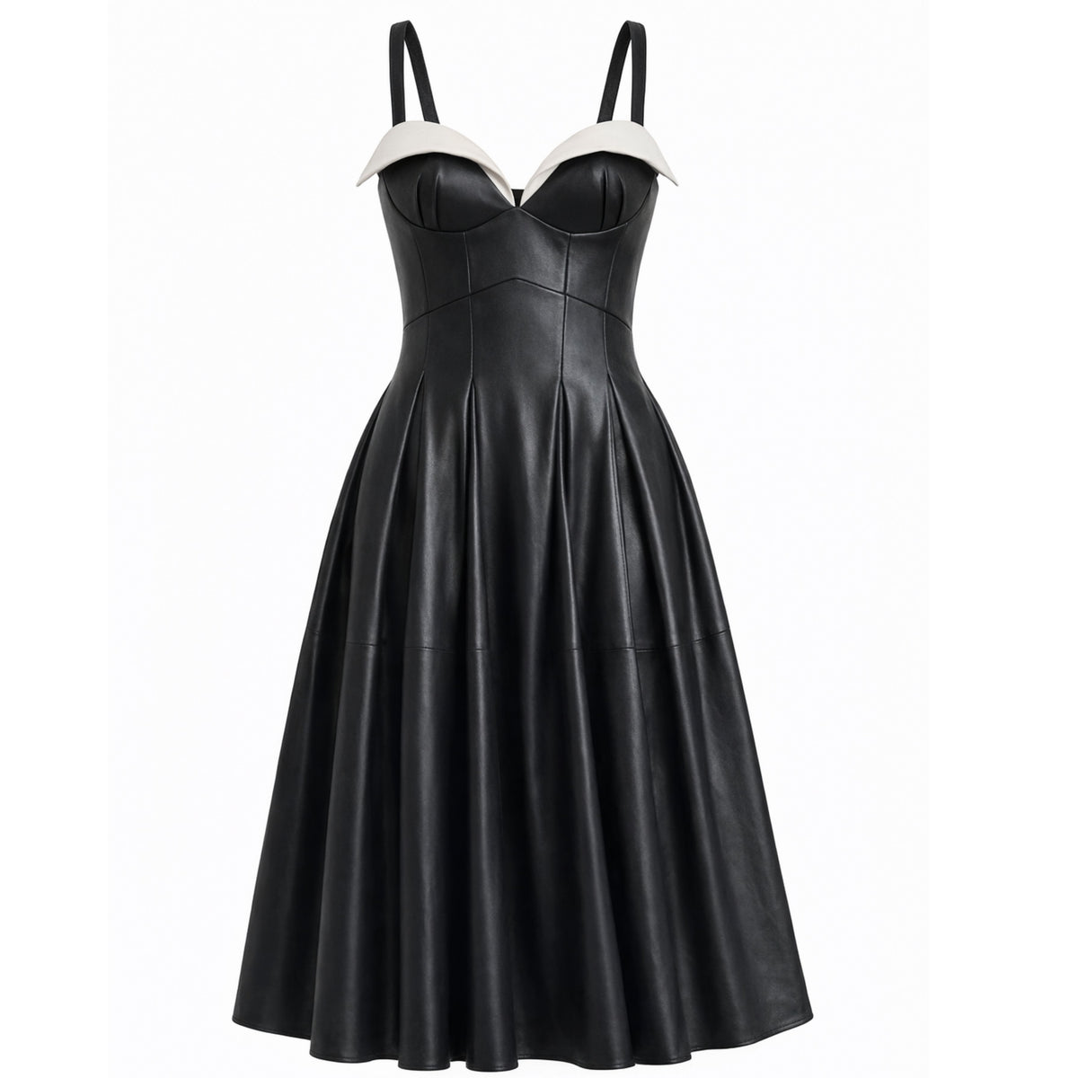 black vegan leather dress with side slits