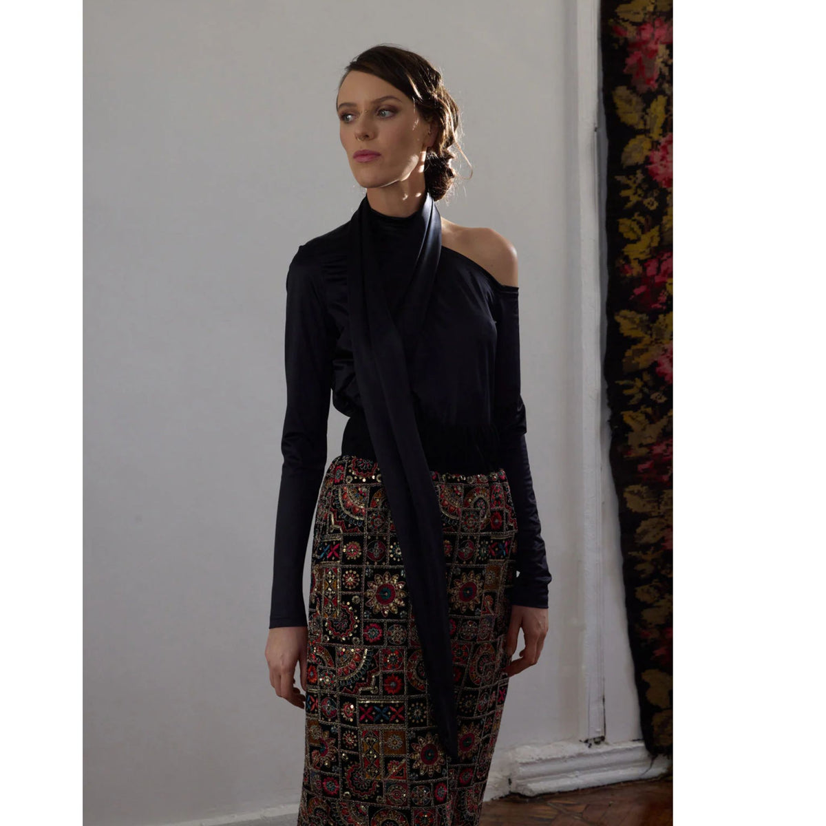 Mid-Calf Embroidered Skirt