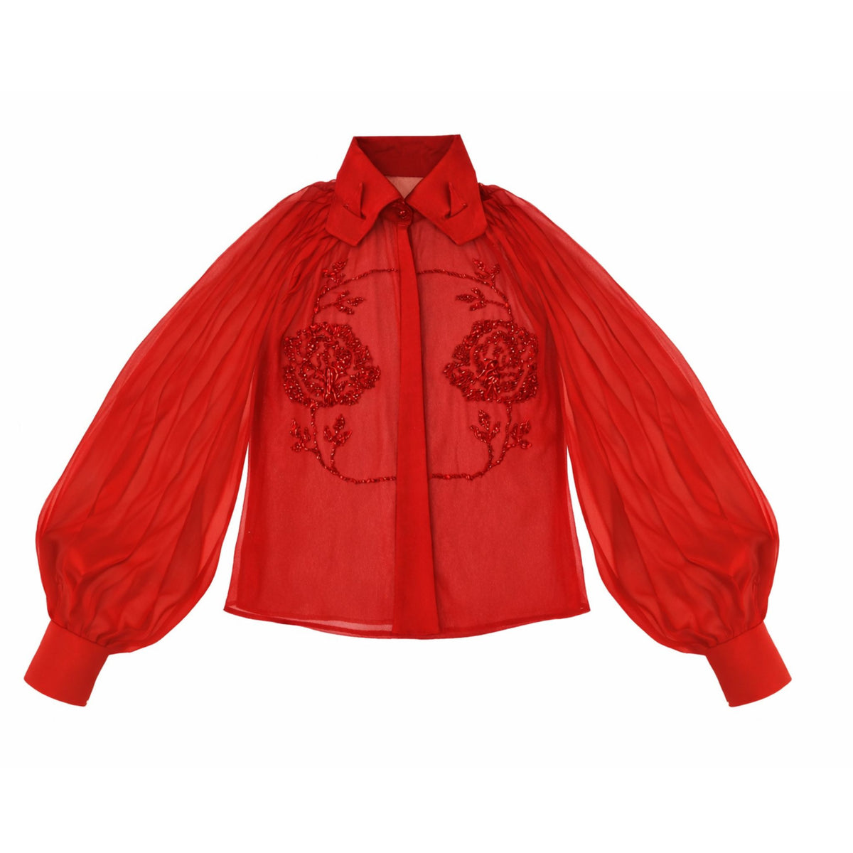 Embroidered Rose Shirt | Red