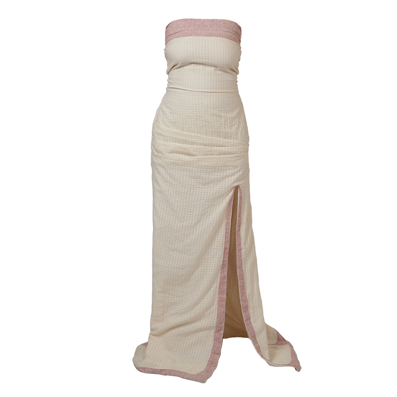 Off-White Strapless Maxi Palaash Gown with Pink Trim