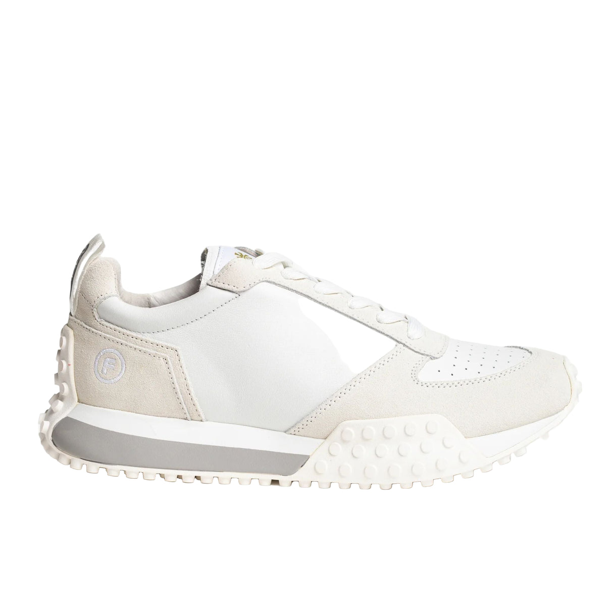 White sneaker with gray accents on a white background