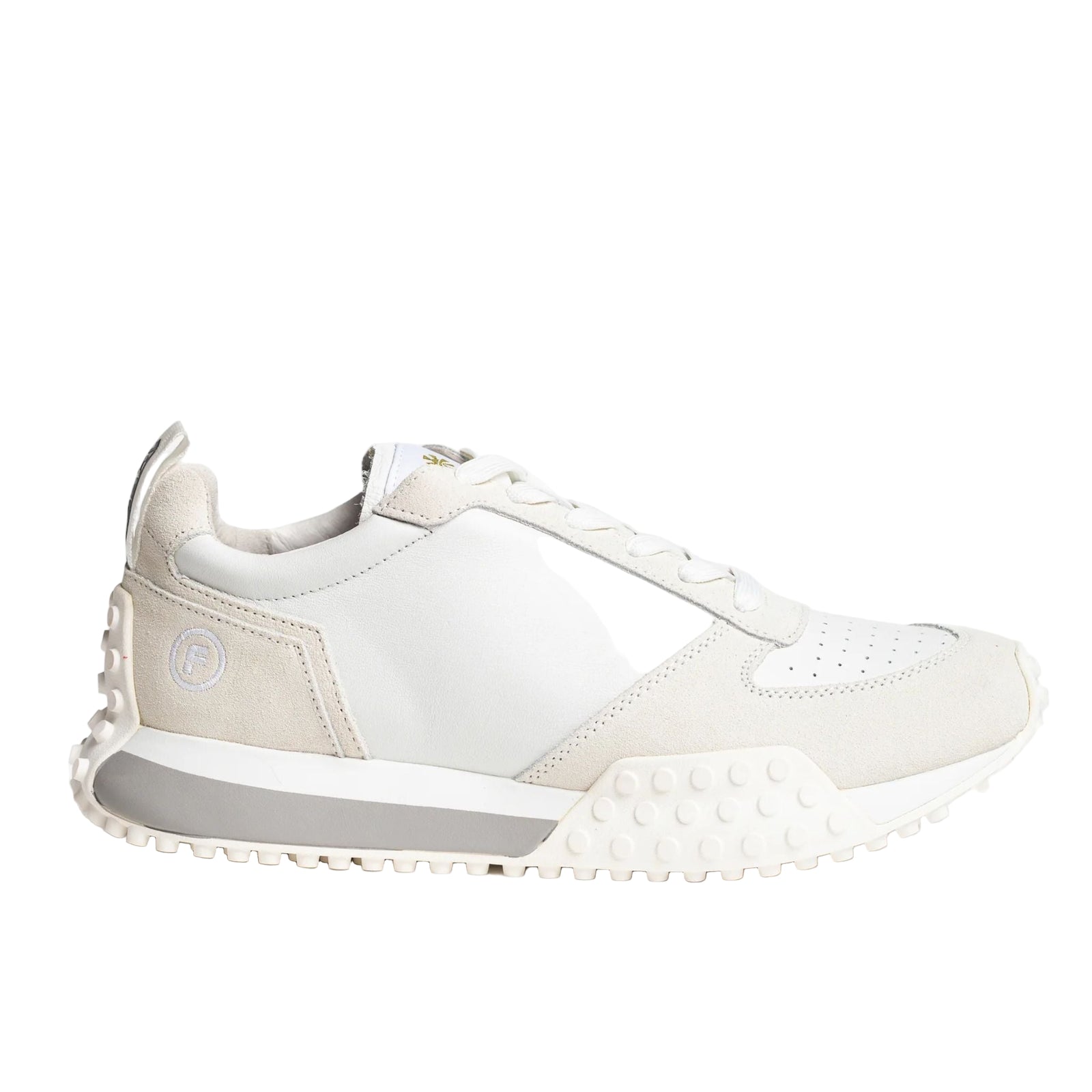 White sneaker with gray accents on a white background