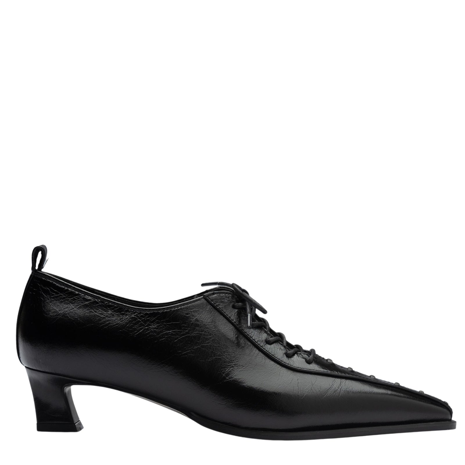 Black Lace-Up Kitten Heel 
Leather Shoes