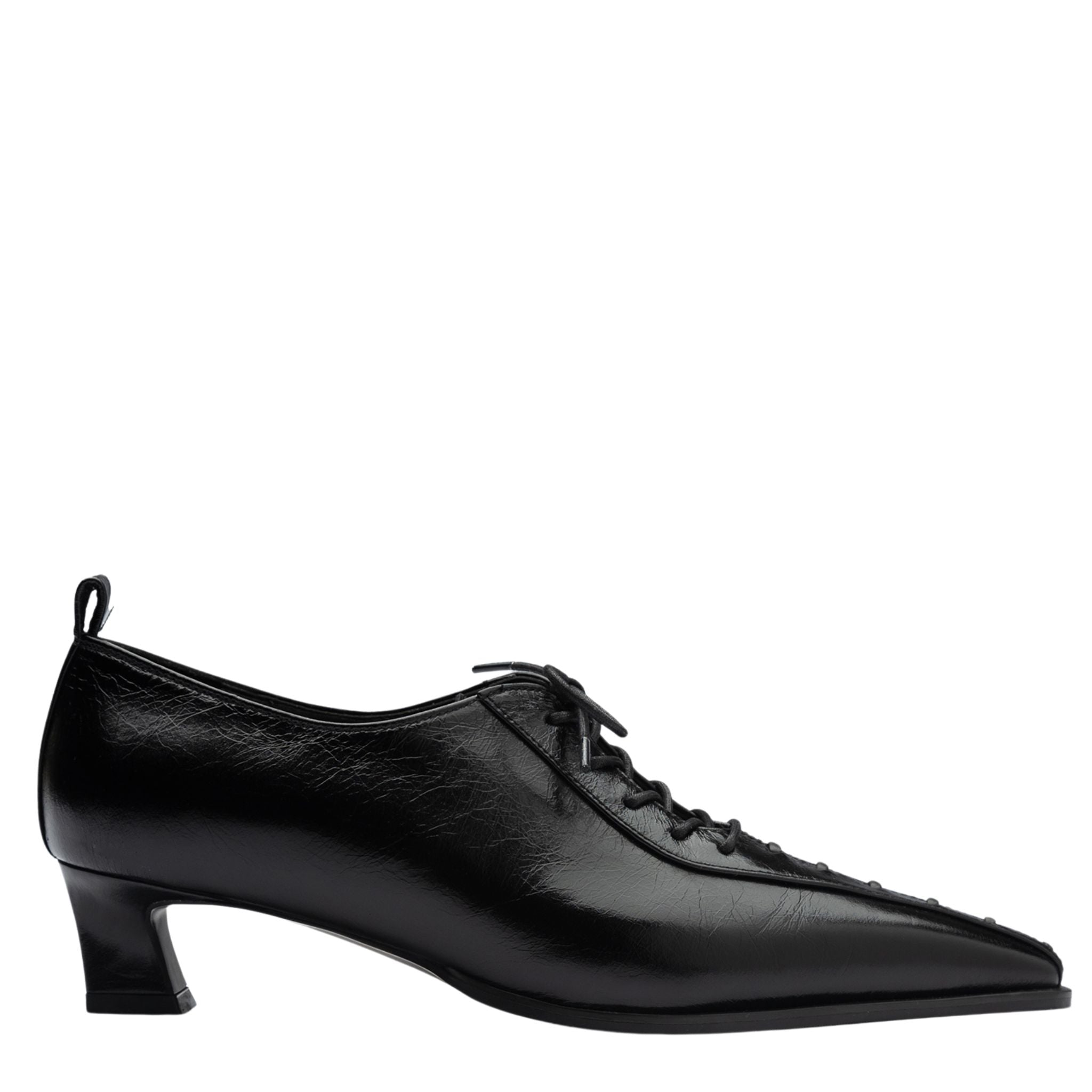 THEN - Black Lace-Up Kitten Heel Leather Shoes THEN - Black Lace-Up Kitten Heel Leather Shoes