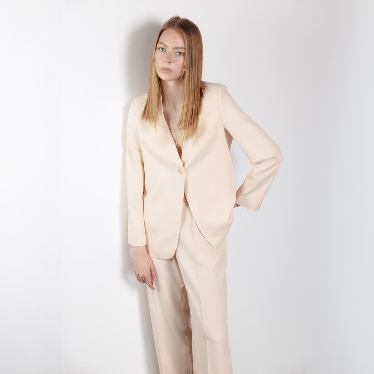 Single-Button Blush Peach Blazer
